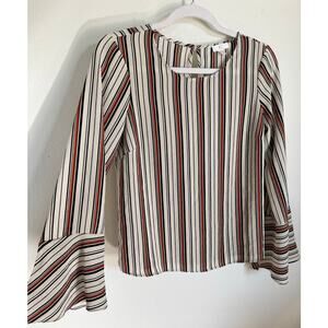 C Women's Bell Sleeve Striped‎ Blouse Fall Boho Size Small